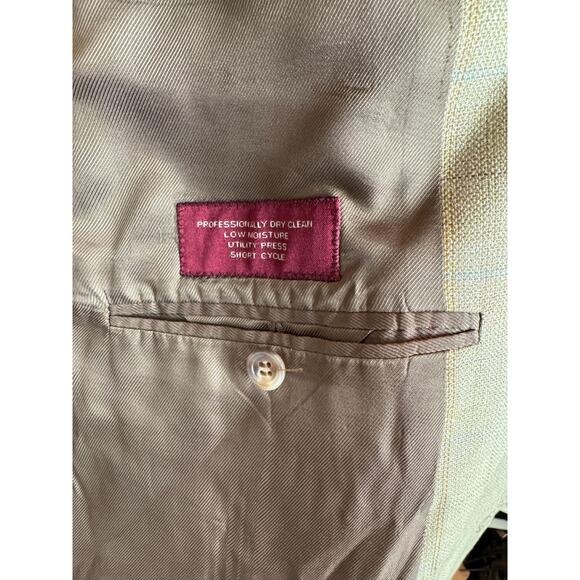 JOS. A. BANK beige check silk wool linen blend mens jacket blazer 52R - Picture 9 of 10